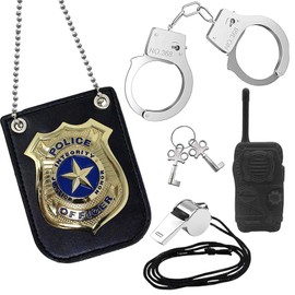 RAFIYU Children's Police Set, Police Accessory Set, Handcuffs Children's Policeman Handcuffs Badge, Police Equipment for Carnival, Theme Party and Role Play