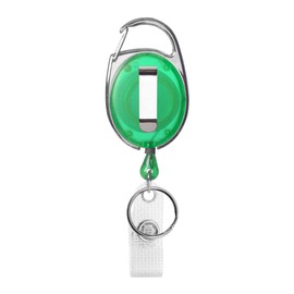 Karteo Yo-yo ID Card Holder Extendable Green [Pack of 1] ID Card with Carabiner Hook and Belt Clip and Vinyl Loop as ID Card Holder for Card Sleeves ID Sleeves