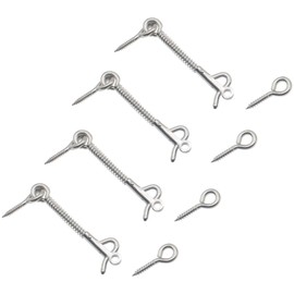 HAJXZH 4PCS Door Latch Hook 304 Stainless Steel Hook and Eye Latch Multifunctional Safety Eyelet Spring Fence Hook for Family and Farm, Silver