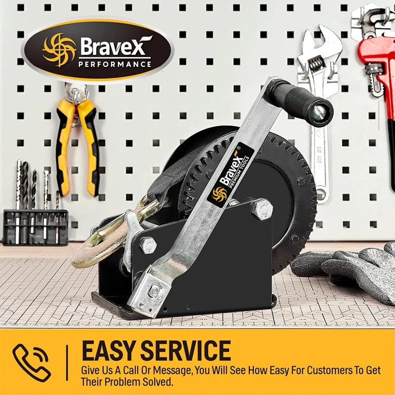Bravex 2000LBS Boat Trailer Winch Hook Portable Hand Winch Two