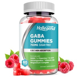 HOLLEGEND GABA Gummies, Sugar-Free Stress Relief Gummies for Adults, High-Potency GABA L-theanine Supplement with Magnesium, Ashwagandha, 5-HTP & Vitamin B6 for Zzz & Brain Health, Vegan, 60
