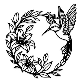UNICRAFTALE Hummingbird Wreath Metal Wall Art Decorations Hanging Appearance Decor Matte Minimalist Decors Black Wall Ornaments for Living Room Bathroom Bedroom Dining Room