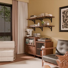 IAE Wall Mounted Folding Table with Pine Wood,55" x 16" Floating Wall Desk,Laundry Folding Table with Shelf Brackets,Fold Down Desk Shelf,Folding Workbench for Home,Dining,Laundry Room,Kitchen,Brown