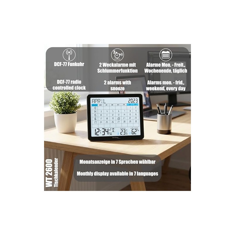 Technoline WT2600 Desk Calendar, Temperature Display, Humidity Display, Min/Max Display,