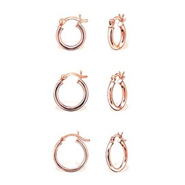 Red Women's Creole Earrings 925 Sterling Silver and Rose Gold Plated Set Pairs 3 – Thickness 1.5 mm – Diameter: 14, 16, 18 mm