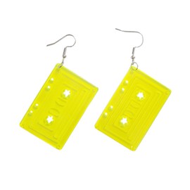 Retro Cassette Tape Earrings with 'I Love Friend' On it, 80s' Lovely Antique Style Jewelry for Party Disco (Neon-lime)