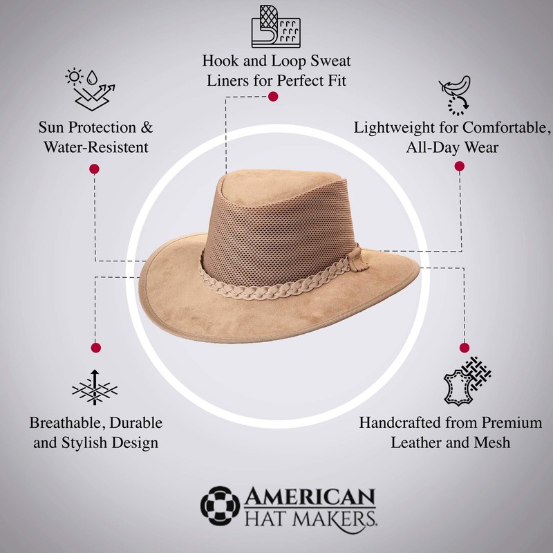 American Hat Makers Breeze Leather and Mesh Sun Hat for