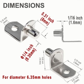 WINKING MOON 1/4 Inch (6.35mm) Shelf Pins L-Shaped Metal Support Pegs Bracket-Style Clips for Bookshelf Kitchen Cabinet Cupboard Shelves Holders, 20 PCS Nickel Plated Silver