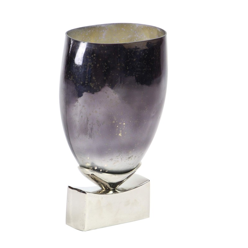 Deco 79 Modern Aluminum and Glass Vase, 5" W X