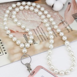 cutylight Pearls Beaded Lanyard Women, ID Badge Holder Cute Beaded Neck Strap for Women, Elegant Faux Pearl Chain for Keys, Work, Office, Teachers, Students, Gift Idea (pearl lanyard)