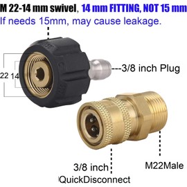 Pressure Washer Quick Connect Fittings, M22-14mm to 3/8 Inch, Pressure Washer Adapter Set with 3/8 Inch Female and Male NPT (M22-14mm to 3/8 Inch)