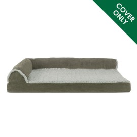 Furhaven Replacement Dog Bed Cover Two-Tone Faux Fur & Suede L Shaped Chaise, Machine Washable - Dark Sage, Medium