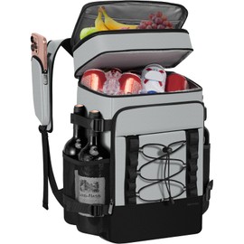Cooler Backpack - 24/30/36/40 Cans Insulated Backpack Cooler for Men & Women, Portable 2 Leak Proof Compartments Coolers Bag for Picnic, Lunch, Hiking, BBQ Camping and Beach - Grey - MIYCOO