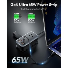NTONPOWER GAN Ultra 65W USB Fast Charging Station, 7 in 1 Travel Power Strip with 3 Outlets 4 USB (2 USB C), Extension Cord 4ft, Travel Essentials, Cruise Power Strip Compatible with MacBook, iPhone