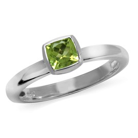 Silvershake Cushion Cut Natural Peridot 925 Sterling Silver Stack Stackable Solitaire Ring Size 7