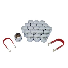 NAAA SW17 20 x Screw Caps 17 mm Chrome Silver with Removal Hook Car Nut Covers Bolt Protective Caps Wheel Bolt Caps