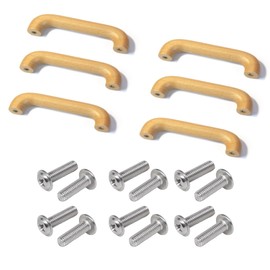 streeHerjjkeA1 Pack of 6 Wooden Cabinet Handles, Furniture Handle, Beech Wood, Wardrobe Handle, for Cupboard Drawer (140 mm Total Length, Wooden Colour)