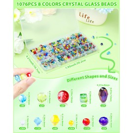 1076PCS FIVEIZERO Glass Beads for Jewelry Making, Assorted Colorful Rainbow Craft Crystal Beads, Faceted, Round, Bicone and Teardrop Beads for DIY Bracelets, Necklaces, Suncatchers and Crafts Making