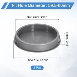 sourcing map 3Pcs 60mm(2-3/8") Nylon Hole Plugs, Flush Type Panel Round Snap in Fastener Knockout Locking Plugs for Furniture Insert End Caps Panels, Gray