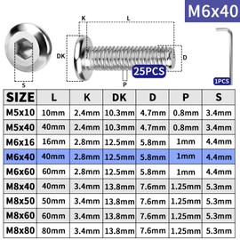 TXXATX M6 x 40 mm Screws with Nuts 25 Sets Flat Head Screws Set Silver Stainless Steel Screws Hex Screws with Nuts Pan Head Screws for Wood Furniture Repair Assembly Workbench DIY