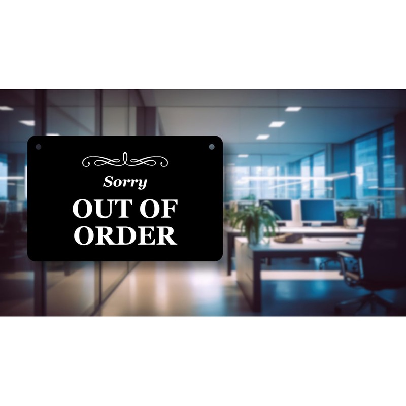 OriginDesigned Black 'Sorry OUT OF ORDER' Acrylic Sign, 5.5" x