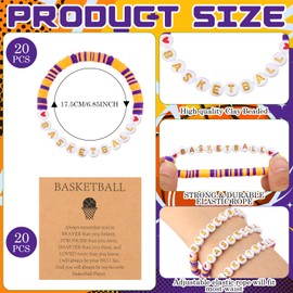 Lunmon 20 Sets Basketball Bracelets Sports Clay Beaded Bracelets with Inspirational Cards Gifts Sports Party Favors for Basketball Lovers Team Players(Purple)