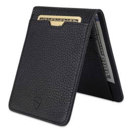 Vaultskin MANHATTAN Slim RFID Blocking Bifold Leather Wallet for Men - Minimalist Front Pocket Card Holder, Holds 9 Cards & Cash, Premium Italian Leather (Matt Black)