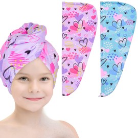 Basumee Pack of 2 Microfibre Hair Turban Hair Drying Towel with Buttons, Turban Towel for Hair Quick Drying
