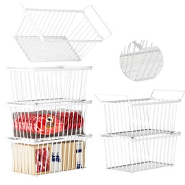 ANJUBAN Enhanced Leak-Proof Bottom - Freezer Organizer Bins ，6 Pack Stackable Deep Freezer Organizer Bins for 7 Cu.FT Small Chest Freezer，organization and storage，pantry organizers（white）