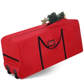 7.5 Ft Heavy Duty Christmas Tree Storage Bag 900d Oxford Fabric with Wheels and Reinforced Handles, Durable Xmas Storage Box for Disassembled Holiday Tree (7.5 ft,Red)