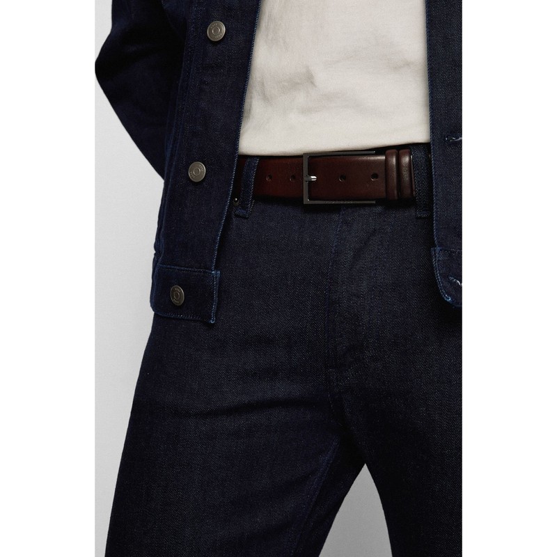 Boss Men's Carmello Belt made of Vegetable-tanned Leather with Metal