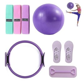 WADY Kit Esencial de Pilates con Aro Tonificador, Bandas de Resistencia Largas, Pelota Suave y Calcetines Antideslizantes,Equipo Portátil para Tonific