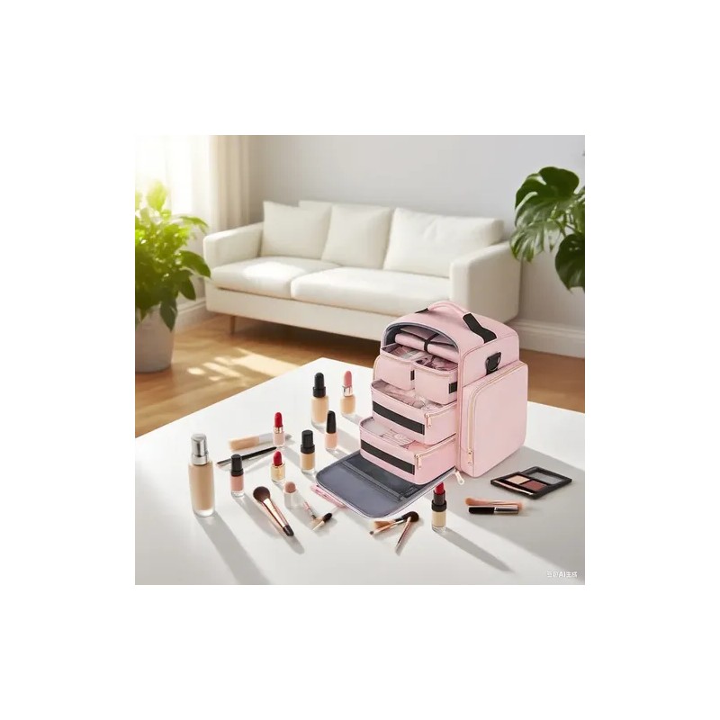 Maletín De Maquillaje Rosa Con 4 Bolsas Organizadoras