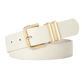 SUOSDEY Women's leather belt for jeans, fashionable women's waist belt, dress belt with golden buckle, 3.3 cm width, beige