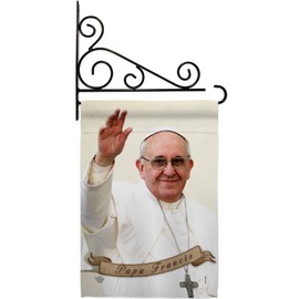 Ornament Collection GS192162-P3-03 Papa Francis Inspirational Faith & Religious Impressions Decorative Vertical 13" x 18.5" Garden Flag Set Metal Fansy Wall Bracket Hardware