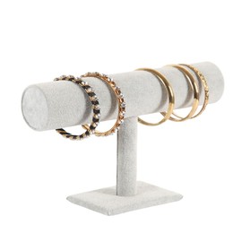 SCIKHEFT Jewelry Organizer Stand for Women - T-Bar Bracelet, Watch & Hair Tie Storage Display Rack with Travel-Friendly Design(Grey Velvet)