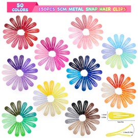 150 pcs Snap Hair Clips, 50 Colors Hair Clips for Girls Women, Funtopia 2 Inch Colorfu Metal Hair Barrettes with Storage Case, Non Slip Cute Snap Hair Accessories for Women Girls Toddler Kids Teens