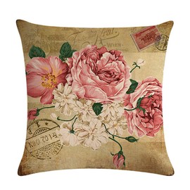 ULOVE LOVE YOURSELF 2pack Retro Flower Throw Pillow Covers Peony Rose Home Decorative Pillow Covers Vintage Cushion Cases Square Pillowcase 18 inch(Pink&White Flowers)