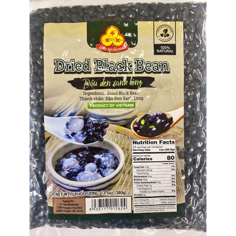 Three Golden Coins Dried Black Beans- Dau Den Xanh Long-