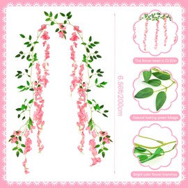 2 Pcs Wisteria Hanging Flowers Garland - 6 Ft/Piece Pink Flower Fake Wisteria, Artificial Flower Garlands Silk Wisterias Vines for Wedding Arch Decoration Home Garden Party Outdoor Indoor Ceremony
