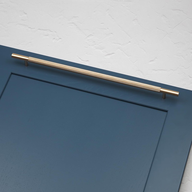 320mm Knurled Brass Bar Handle Rose Gold Champagne Kitchen Cupboard