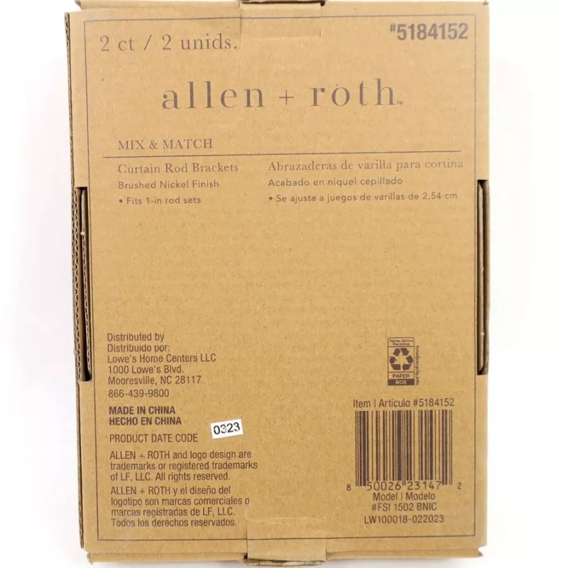 Allen & Roth 2 ct Curtain Rod Brackets, Brushed Nickel
