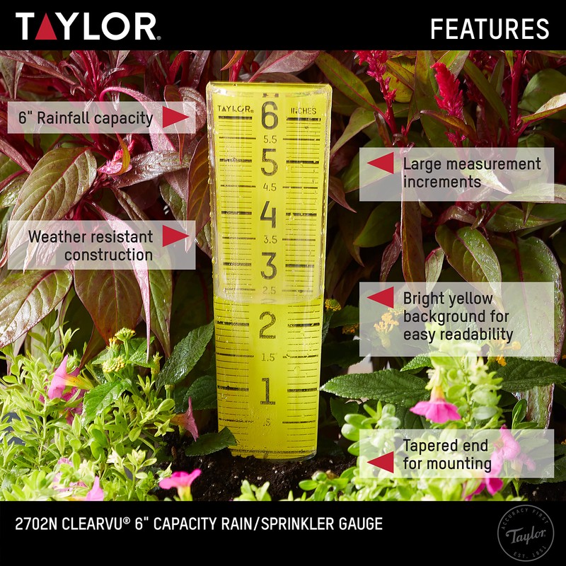 Taylor ClearVu Rain and Sprinkler Gauge, Measure and Monitor Precipitation,