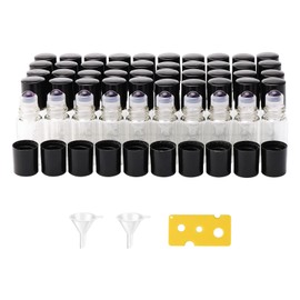 JIUWU 50Pcs Clear Glass Roll on Bottles 3ml Refillable Glass Empty Roller Bottles with 1 Openr & 2 Funnels, Glass Rollon Vials Bottles for Essential Oil Aromatherapy Perfume Liquid, Purple