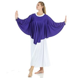 Danzcue Womens Angel Wing Drapey Pullover Dance Top, Deep Purple, 2XL-3XL