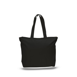 Heavy Duty Canvas Tote Bag w/Zipper Closure on Top and Inside Zipper Pocket | TG261 (Black)
