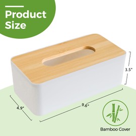 Tissue Box Cover, Rectangle Tissue Box Holder with Bamboo Cover Plate for Bathroom Bedroom, Decorative Tissue Box Covers for Home Decor Office, White