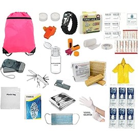 3 Day Survival Kit Emergency Food Water Blanket Whistle Flashlight 1st Aid 72 Hr (Pink)