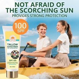 YuanKanJu Beef Tallow Sunscreen, Sunscreen for Face, Natural Reef Safe Body Beef Tallow Sunblock, Non Greasy Clean Travel Sun Screen Sunblock, 100ML