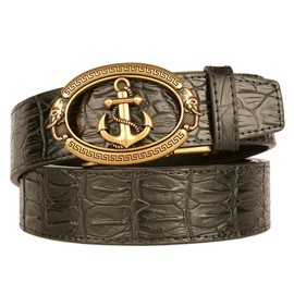 xichuangyuXCY Men's Leather Ratchet Belt Retro Crocodile Buckle Casual Business Belt 49 Inches (Crocodile Patterned Anchor Black)